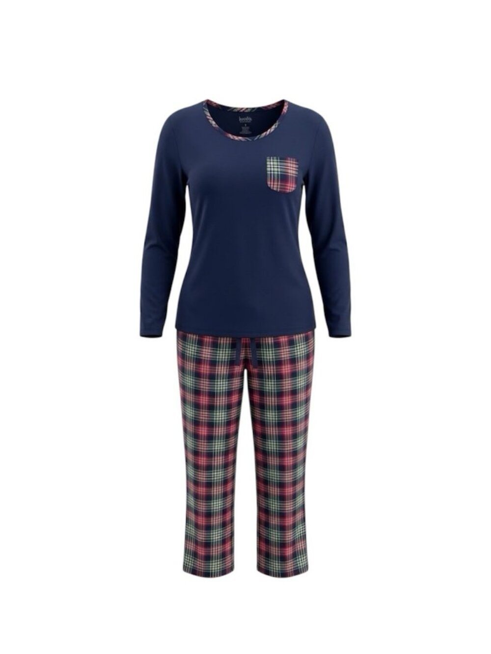 Croft & Barrow Intimates Women Pajama Set Size S Blue Top Plaid Pants Cozy PJ